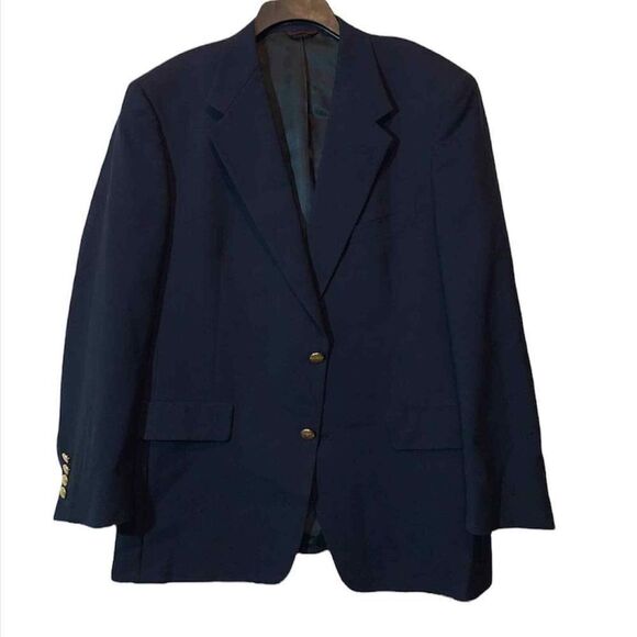 Hart Schaffer Marx Blazer Mens 42R Classic Core Blue Wool Gold Button Normcore - Picture 1 of 5